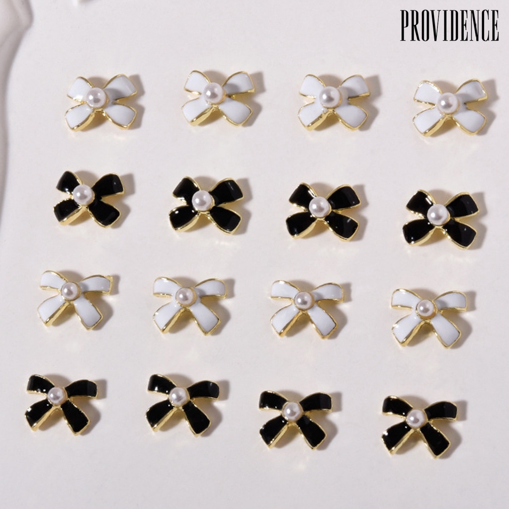 Providence 5Pcs / Set Kuku Palsu Motif Pita + Mutiara Imitasi Untuk Nail Art / Manicure DIY