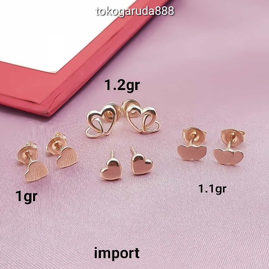 Anting duduk anak dan dewasa emas asli kadar 750 75% 22 17k bintang love bunga giwang kerabu paku cucuk stud