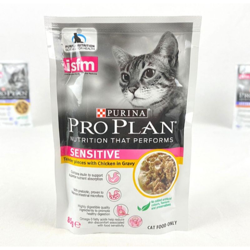 (1 box = isi 12) proplan pouch adult sensitive 85g - proplan sachet sensitive wetfood cat