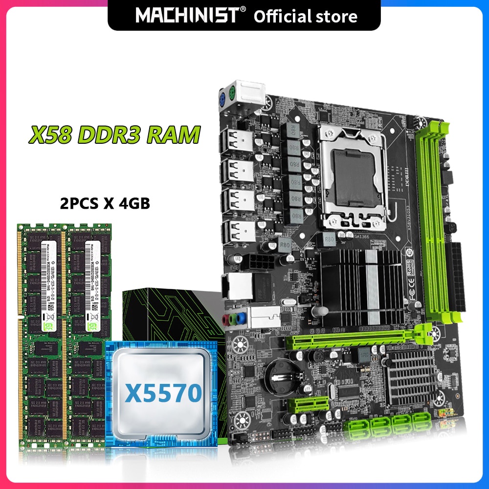 PREORDER Machinist X58 Motherboard Combo With LGA 1366  Intel Xeon X5570 CPU Processor  and DDR3 8GB