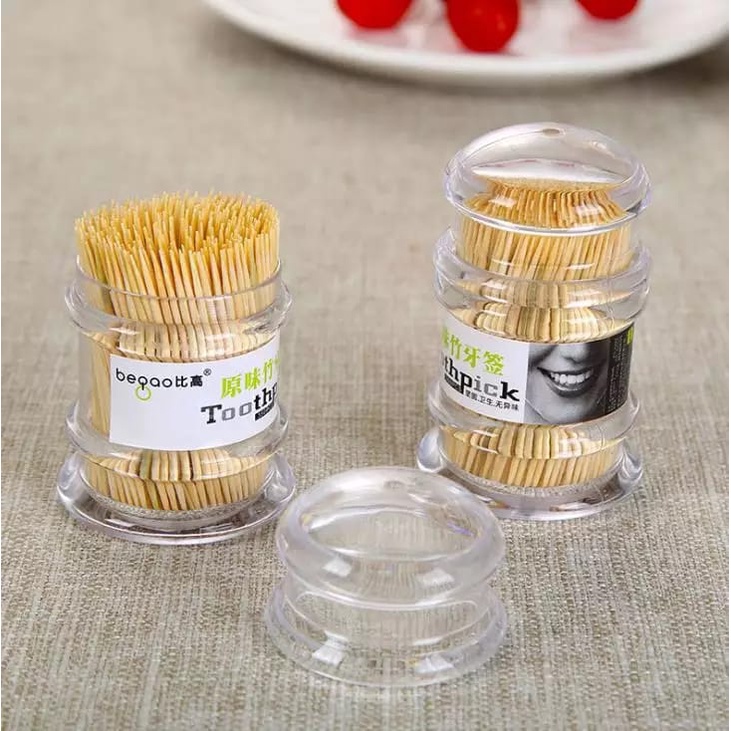 Tusuk Gigi Premium isi 100 dengan Wadah Tempat Box Praktis Toothpick Portable Box Tusuk Gigi Bamboo Serbaguna TERMURAH TERLARIS