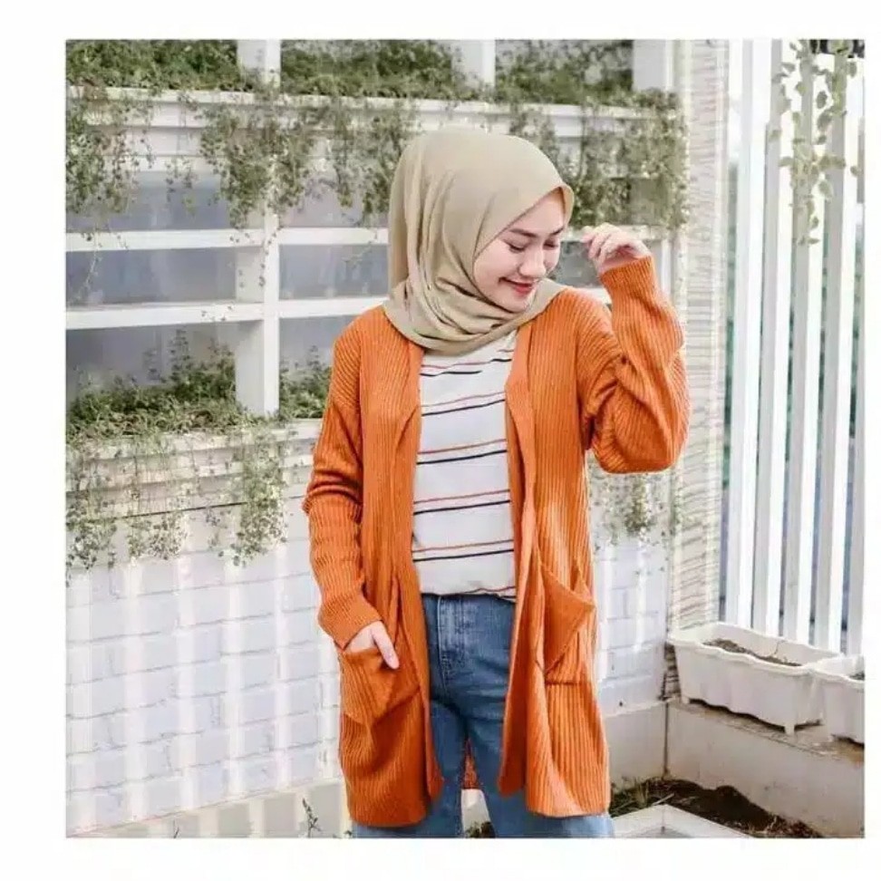 Kardigan Wanita Rajut Halus Long Cardigan