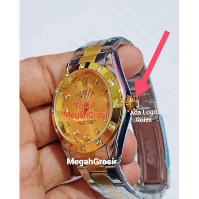 Jam Tangan  Pria Rolek Automatik Jam Otomatis  Gold Hitam Auto jam  Rolex Rantai Kulit Automatic