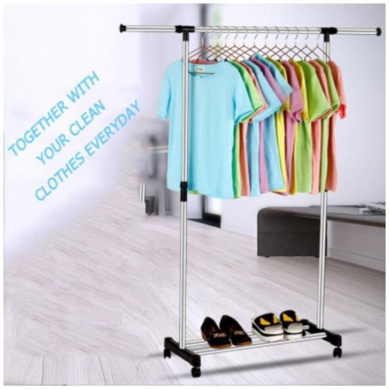 Stand Hanger Rak Gantungan Baju Pakaian Serbaguna 4 Roda