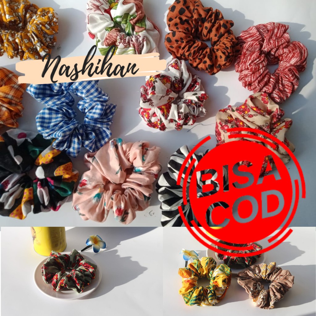 Scrunchies Scrunchie Aksesoris Fashion Hijab Set Satin Ikat Tali Rambut Korea