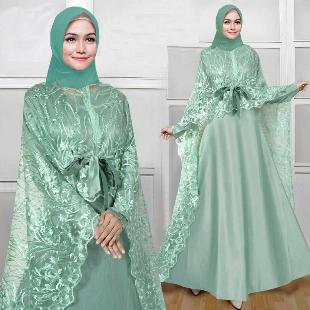 HOPYLOVY - Maxi Dress Wanita Aminah Cape Brukat