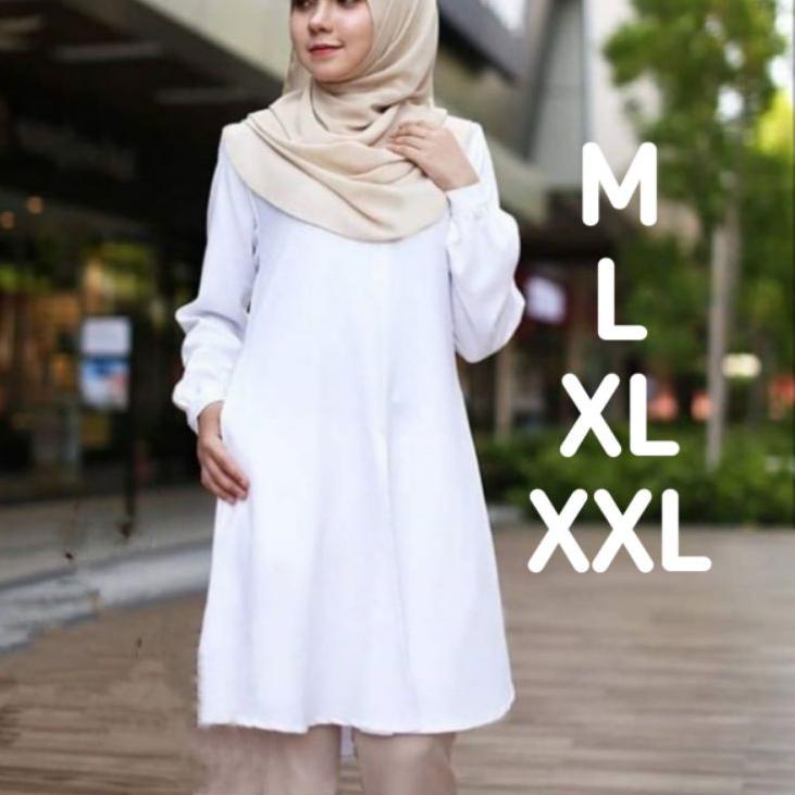 Menarik.. Tunik Dress Wanita Dewasa Lengan Panjang Warna Putih Cantik Terbaru 2022 Baju Atasan Tunik
