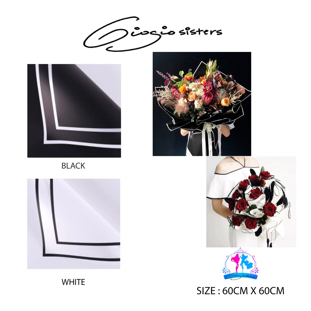 

5 LEMBAR Flower Wrapping MONOCHROME | Kertas Cellophane | Wrapping Paper Waterproof | Kertas Bunga