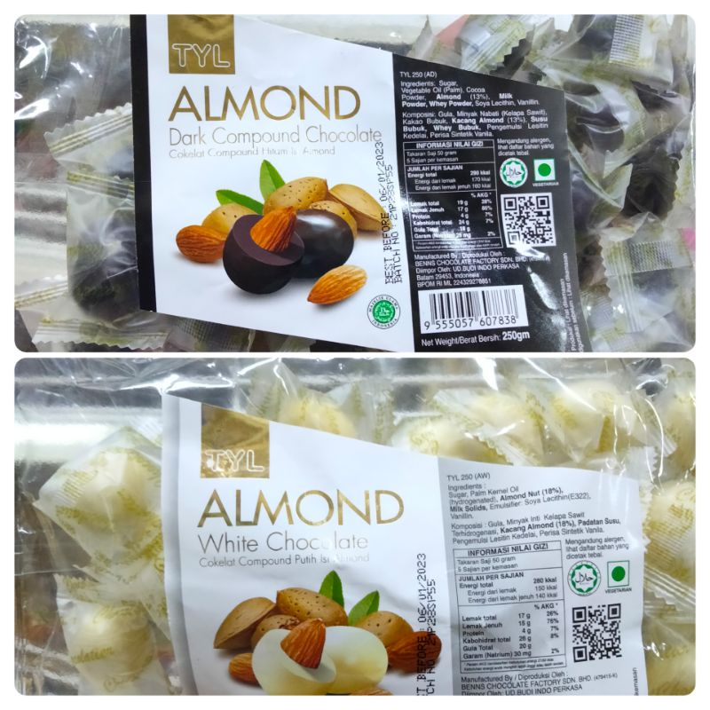 

TYL Almond Chocolate 250gr. Coklat Malaysia Isi almond