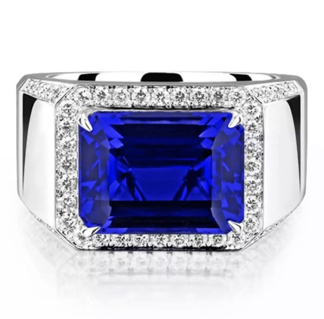 Cincin Pria Perak Batu Royal Blue Safir Elegan