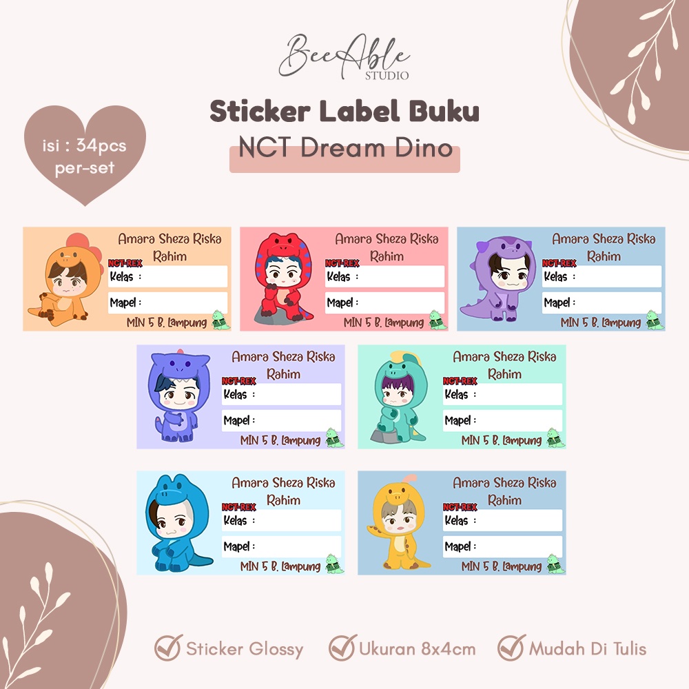 Sticker Buku NCT Dream Dino Stiker Label Nama Buku Tulis Pelajaran Anak Sekolah