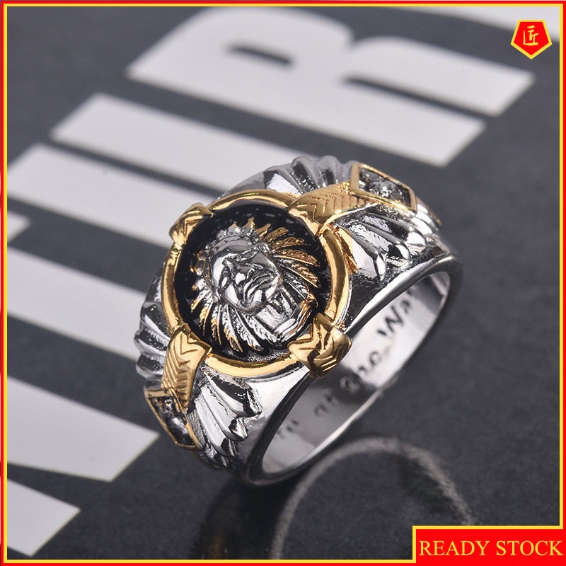 [Ready Stock]Hip Hop Style Viking Warrior Two-Tone Ring