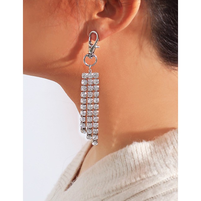 LRC Anting Tusuk Fashion Silver Diamond Tassel Earrings F50568