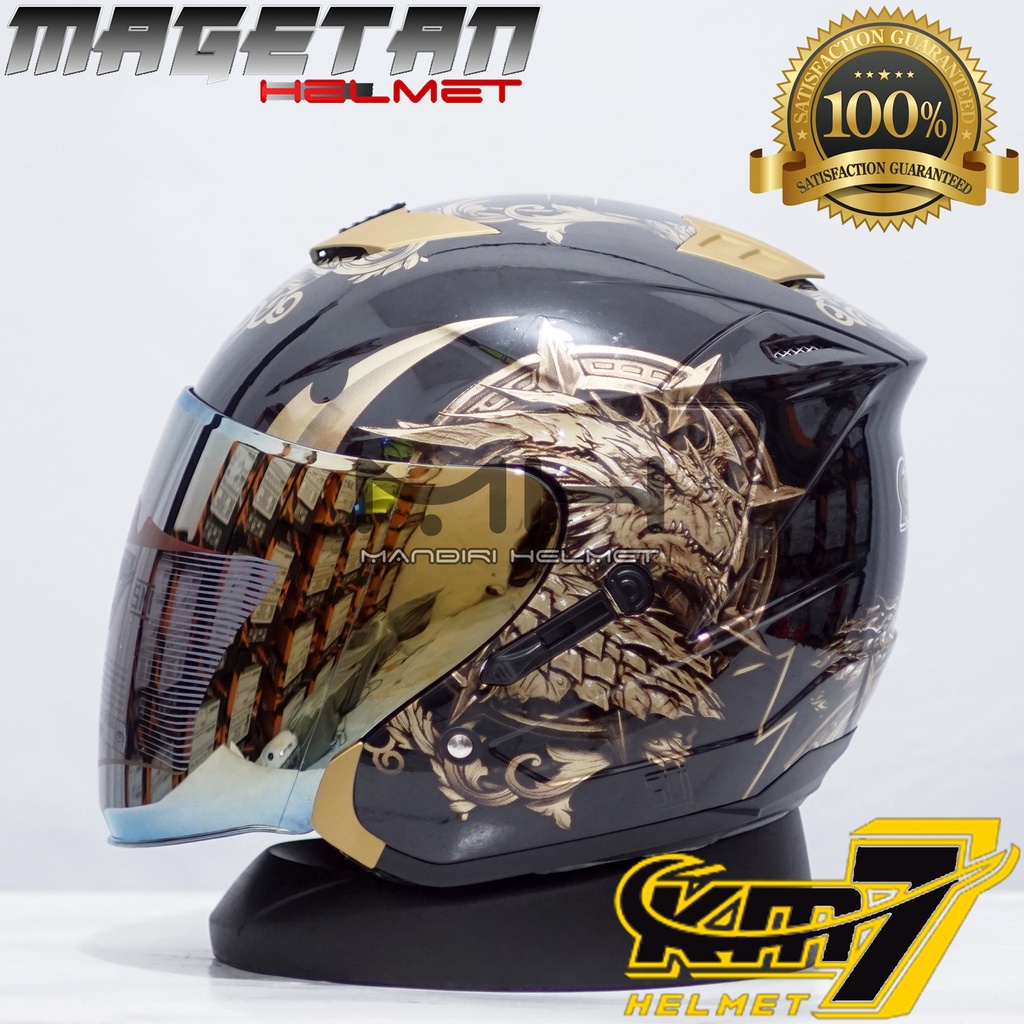 (Paket ganteng spoiler) HELM KM7 SEVEN KING BLACK GLOSSY SILVER-BK/GL
