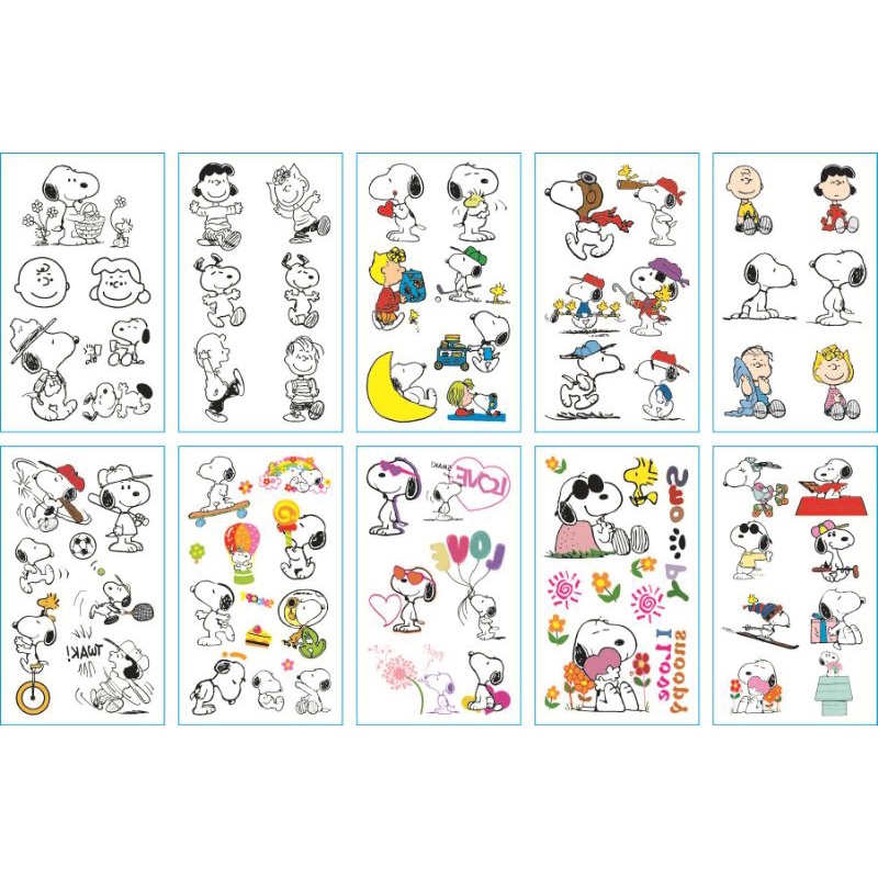 10 Pcs Tattoo Temporary Snoopy Tato Temporer Film Character 10Pcs Tatto
