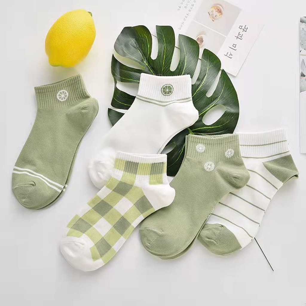 BRGUNIK Kaos Kaki Wanita Motif Lemon Hijau Lumut Kotak Fashion Korea Women Sock Import KK015