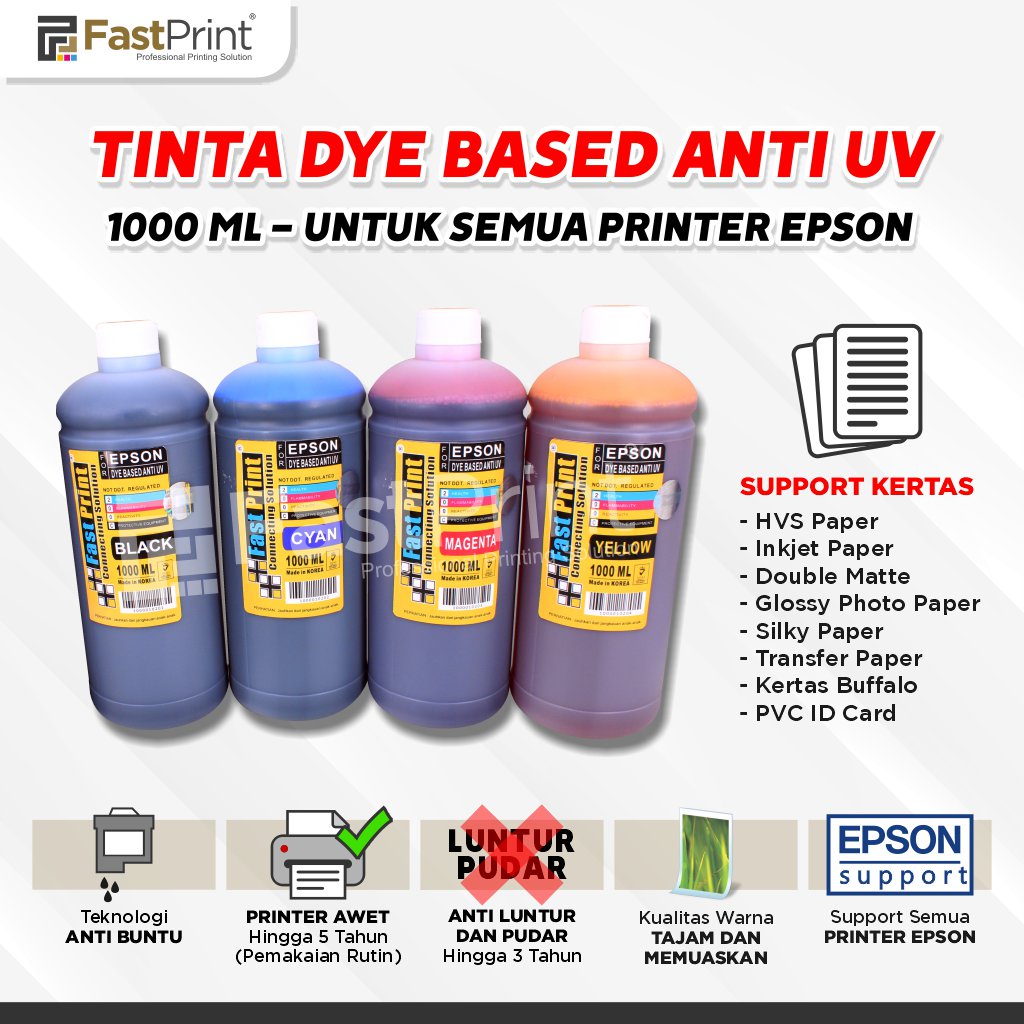 Tinta Dye Based Anti UV 1000ML Printer Epson 1 Set 4Warna