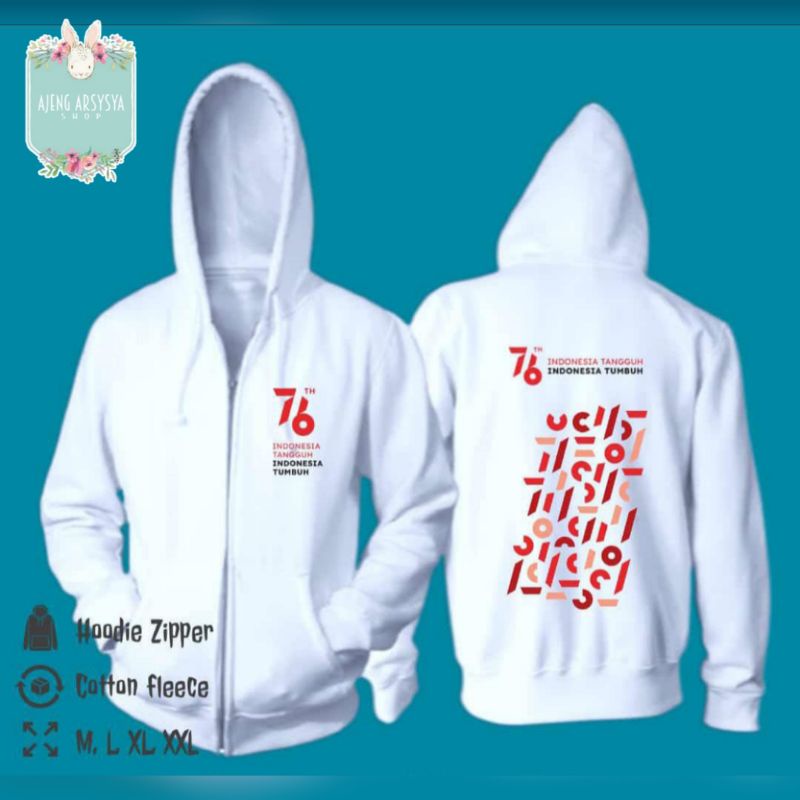 Jaket Zipper Putih HUT RI 76