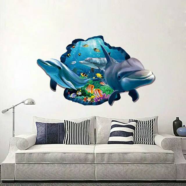 Wall Sticker 3D Dolphin Stiker 3D