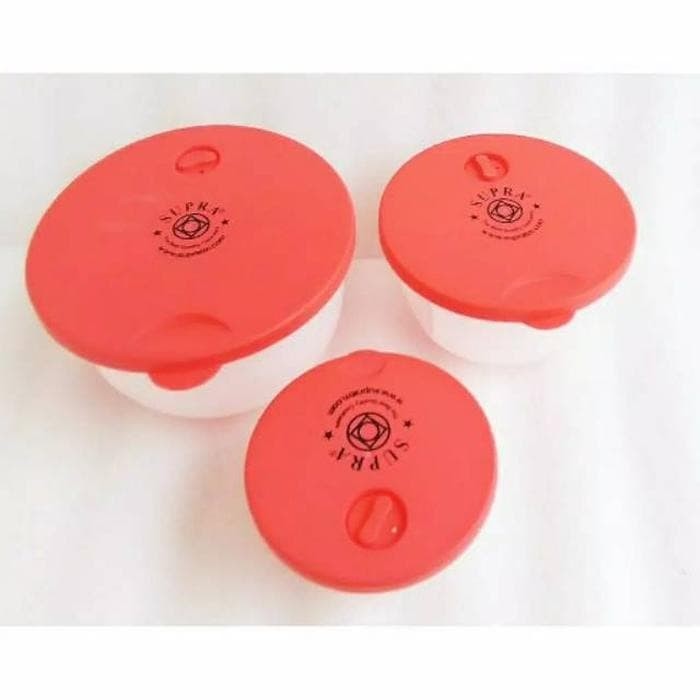 SUPRA isi 3 Pcs Tutup Merah Plastik Mangkok Set Supra Bowl Multifungsi