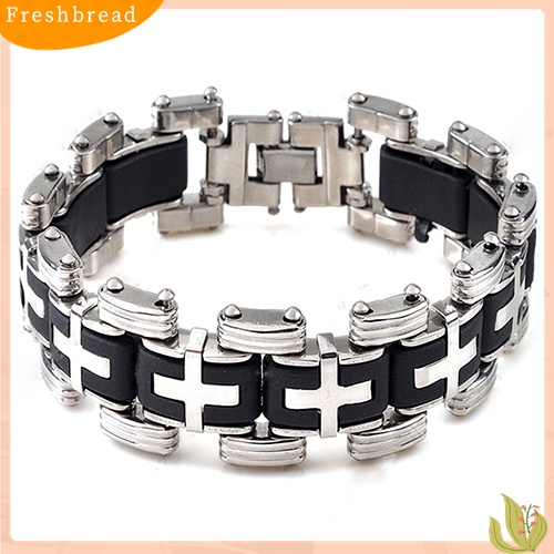 Terlaris Men's Fashion Punk Style Cross Stainles Steel Silicone Bracelet Bangle Wristband