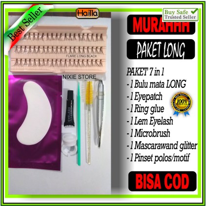 PAKET Bulu mata Tanam Eyelash Extension 7 in 1 Bulumata Natural Lembut Bagus Murah Flare 60 Helai