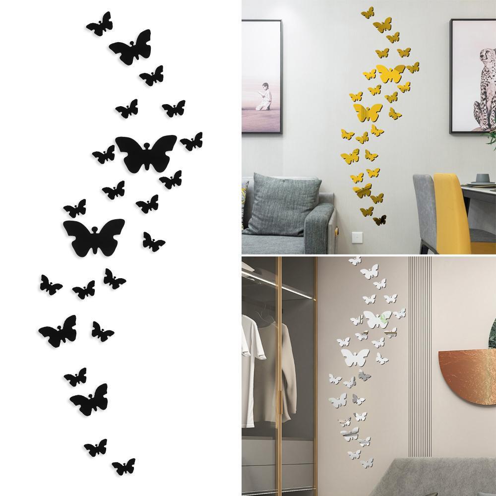 TOP 25pcs/set 3D Butterfly Stiker Akrilik Pesta Pernikahan Dekorasi Rumah Kupu Decal