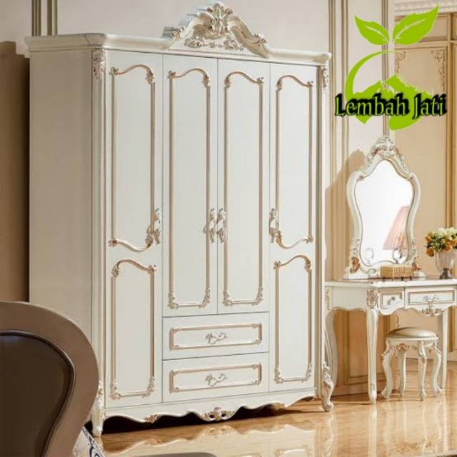  LEMARI  PAKAIAN UKIR NEW IVORY PINTU 4 LEMARI  BAJU LEMARI  MINIMALIS  JATI LEMARI  UKIR JATI 