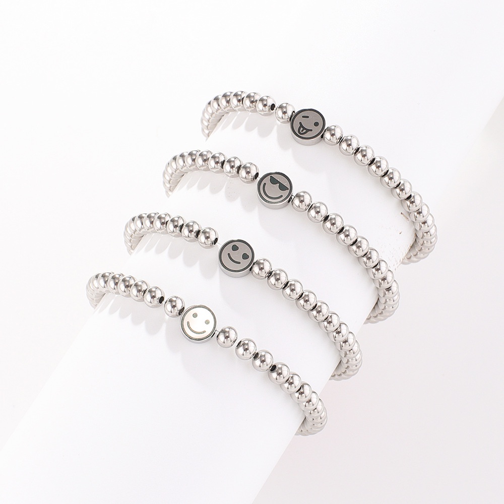 Gelang Manik-Manik Bahan Stainless Steel Motif Smiley Face Gaya Jepang Untuk Wanita