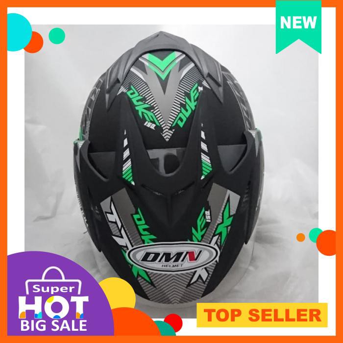 Helm Dmn 2 Kaca Double Visor Duke Black Doff Green