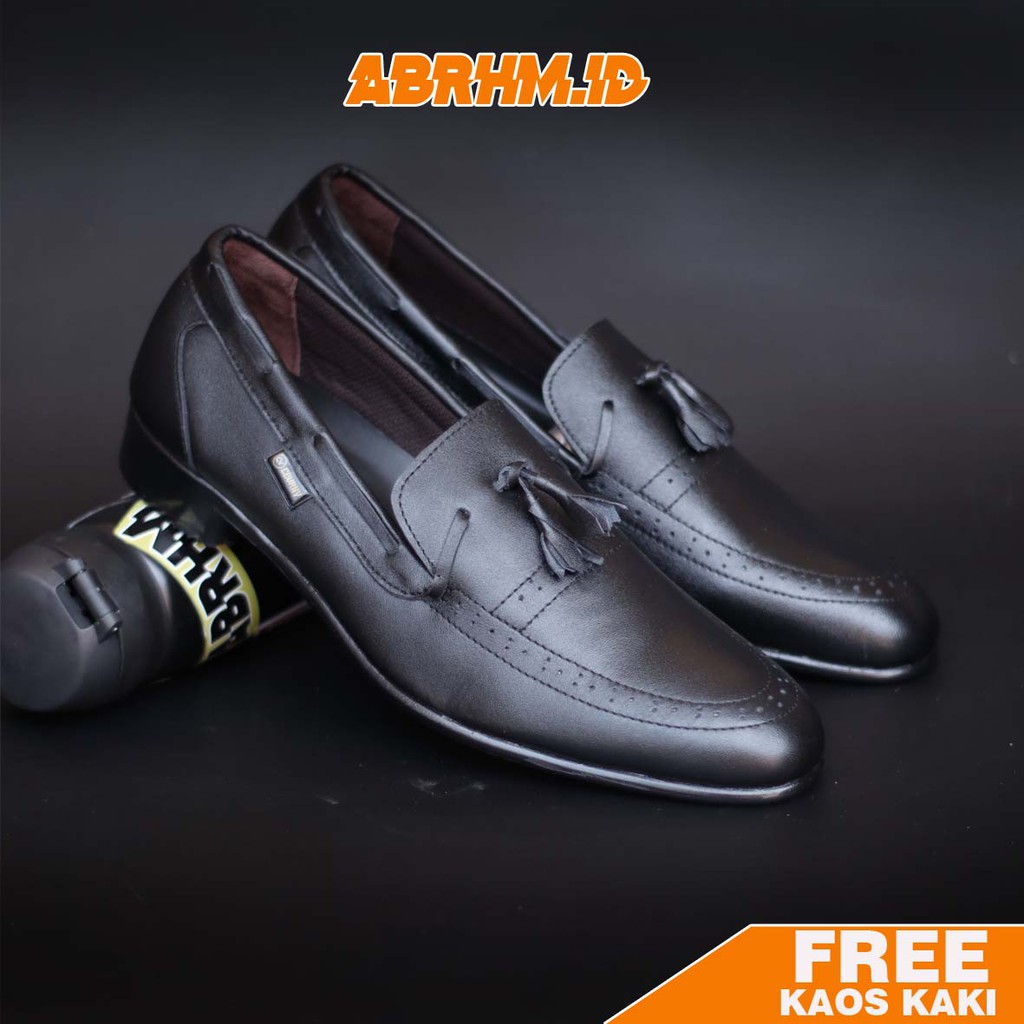 ABRHM X DERROSA Sepatu Formal Pria Sepatu Pantofel Pria Kulit Asli Sepatu Kasual Cowok / Cowo Kuliah Kerja Kantor Kondangan Gaya Keren Kekinian Original Murah Terlaris