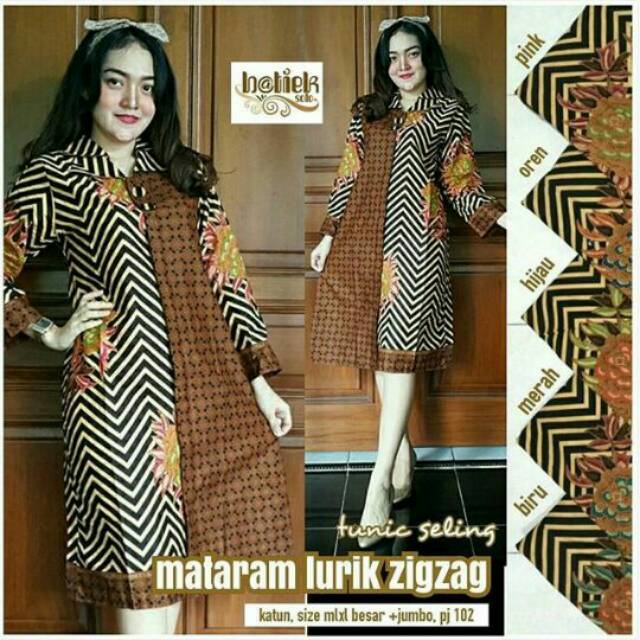 MATARAM LURIK ZIGZAG TUNIK MINIDRESS SOGAN BATIK TUNIC MODERN SERAGAM WANITA KERJA KANTOR