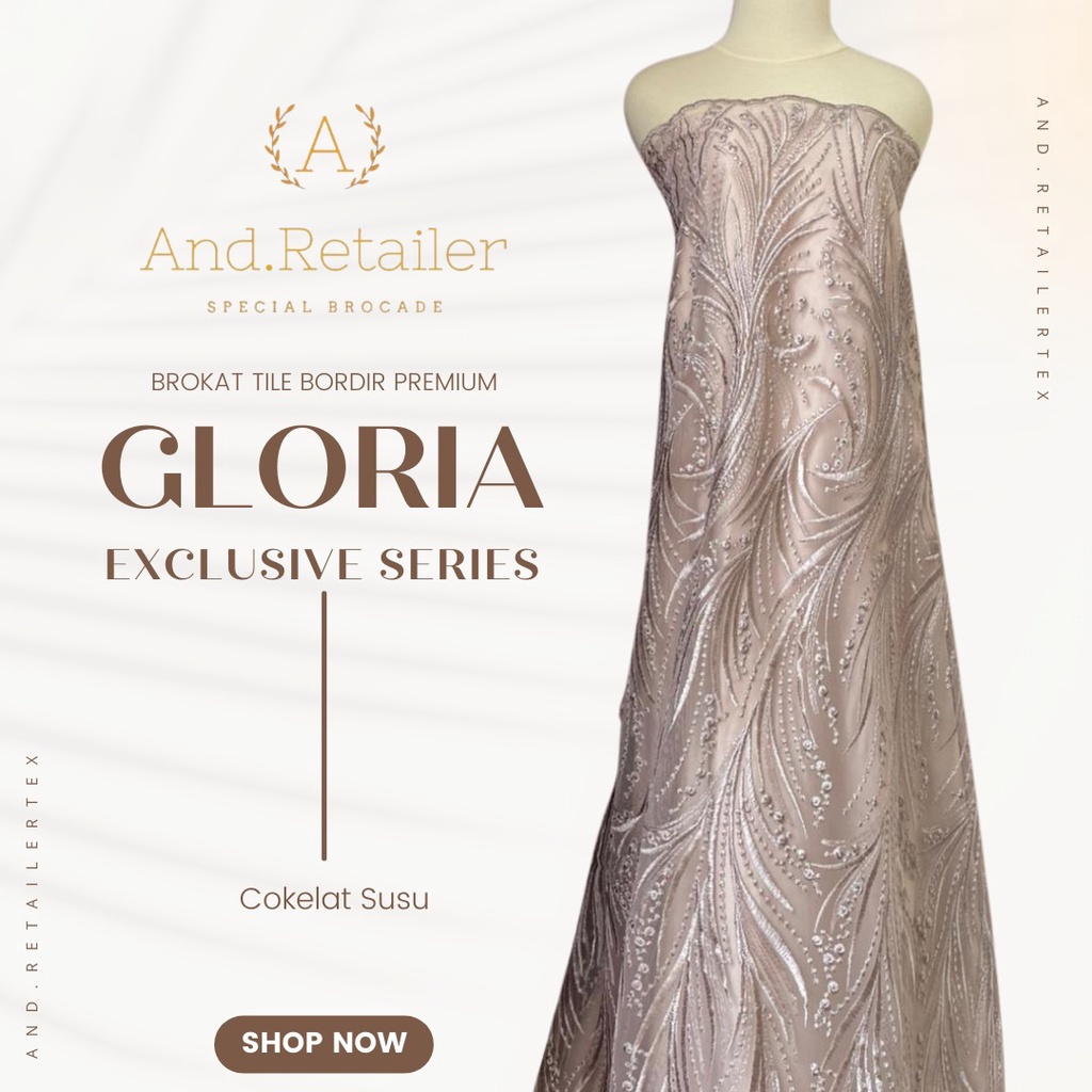 Kain Brokat Tile Bordir Mutiara Premium Gloria warna Coksu Latte Khaki