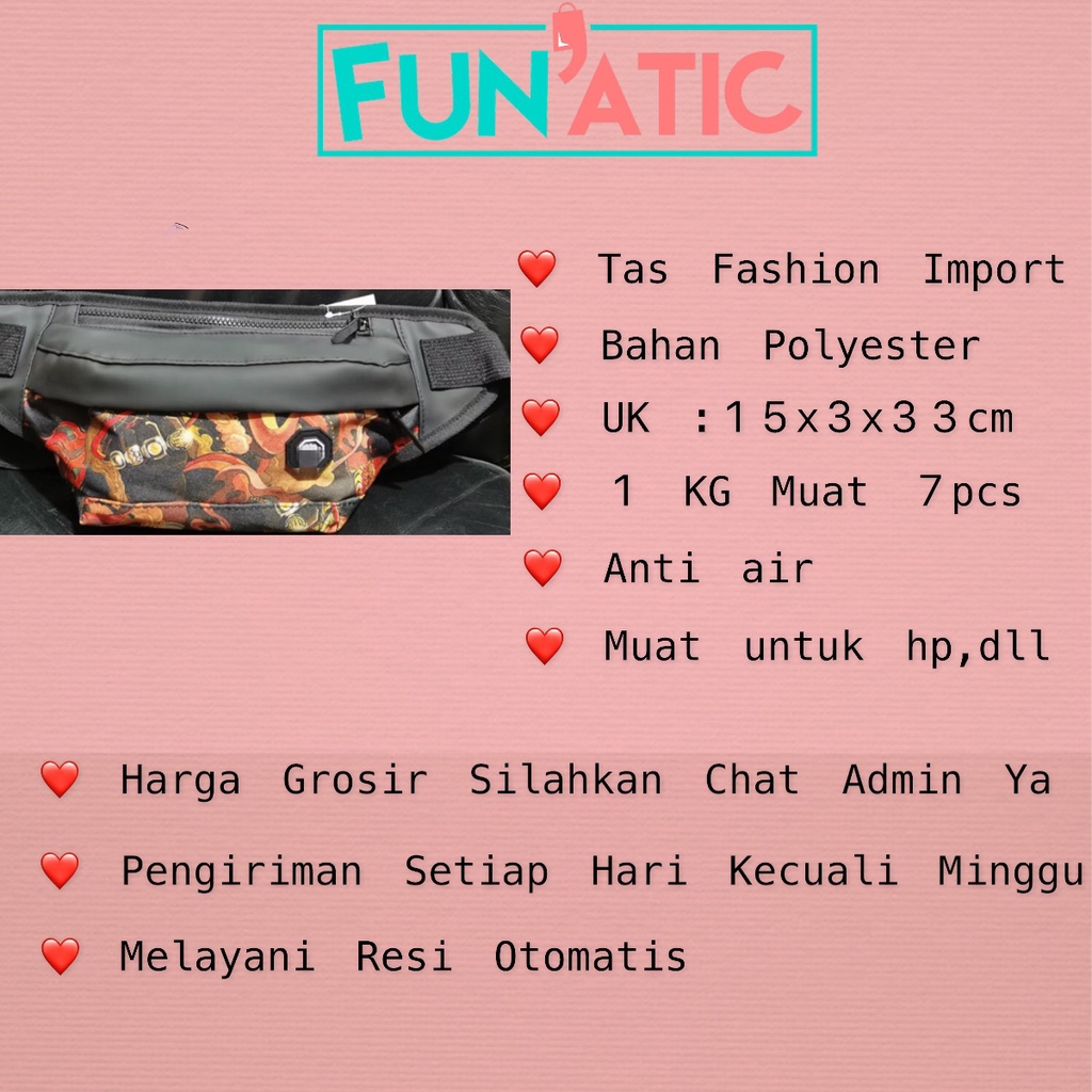 Funatic Tas Selempang Anti Air Pria Import Fashion Waistbag Distro Uk 15 x 33 x 3cm FA992