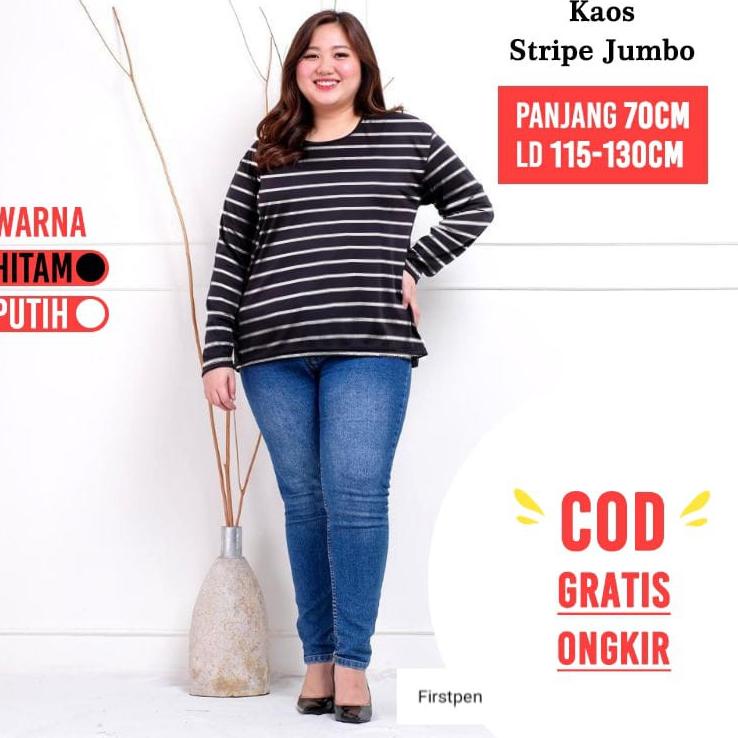 ۩ Kaos Manset Polos Hitam Putih Lengan Panjang Wanita Jumbo Bigsize LD Sampai 130 ☝