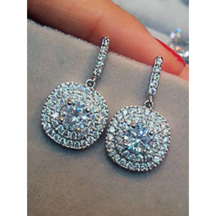 Anting Juntai Kristal Cubic Zirconia Warna Silver Untuk Pengantin Wanita