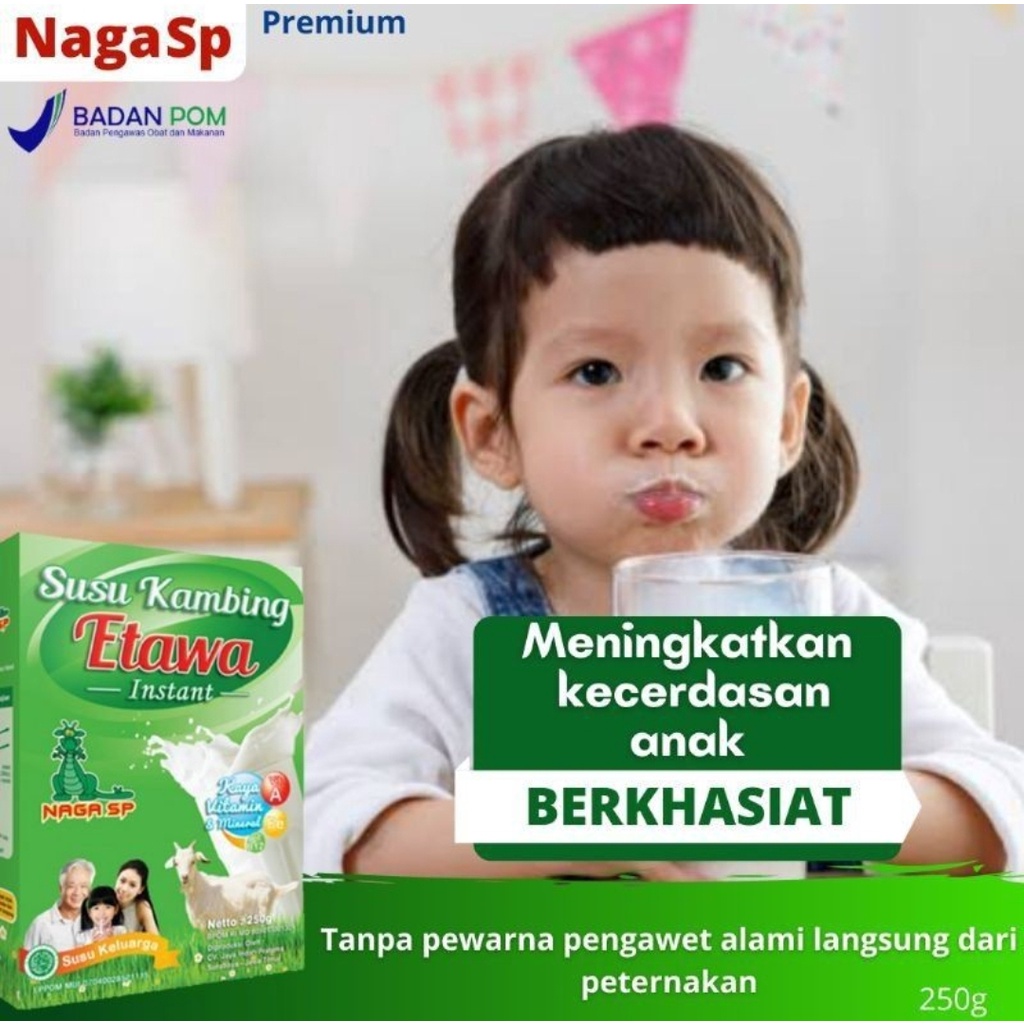 

ETAWA Susu Kambing Instant Naga SP 250 Gr ~ Menetralisir Asam Lambung..Meringankan Asma..Mencegah Osteoporosis Tulang..Meringankan Rematik dan Asam Urat..Membantu Pencernaan dan Pertumbuhan Badan..Meningkatkan Vitalitas dan Daya Imun Tubuh [HERBALStore]