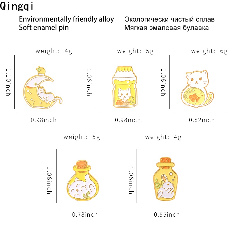 Bros Pin Enamel Bentuk Kartun Hewan Kucing Kelinci Botol Magic Untuk Hadiah Anak