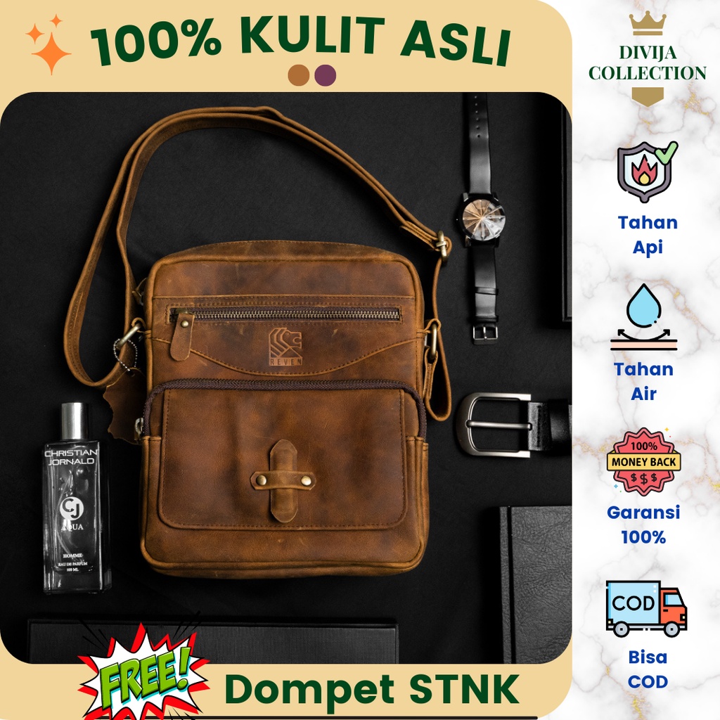 Tas Slempang Pria Kulit Sapi Original Import Terbaru Branded Elegan Untuk HP Buku Dompet Kerja Kulia
