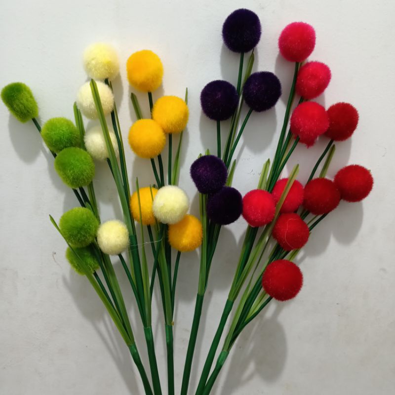 Bunga artifical pompom bola gabus 5bola panjang 1meter pom pom bulat