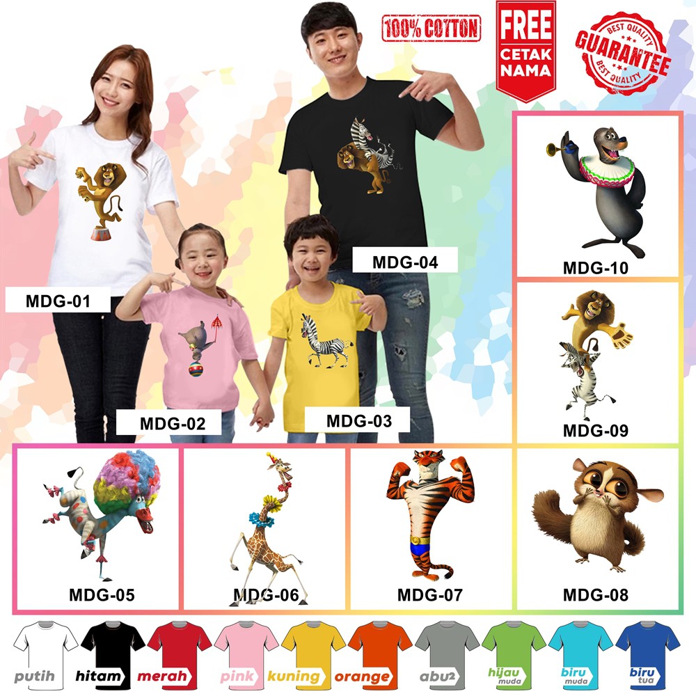 [FREE NAMA!!] Baju Kaos ANAK DAN DEWASA MADAGASCAR BANYAK MOTIF