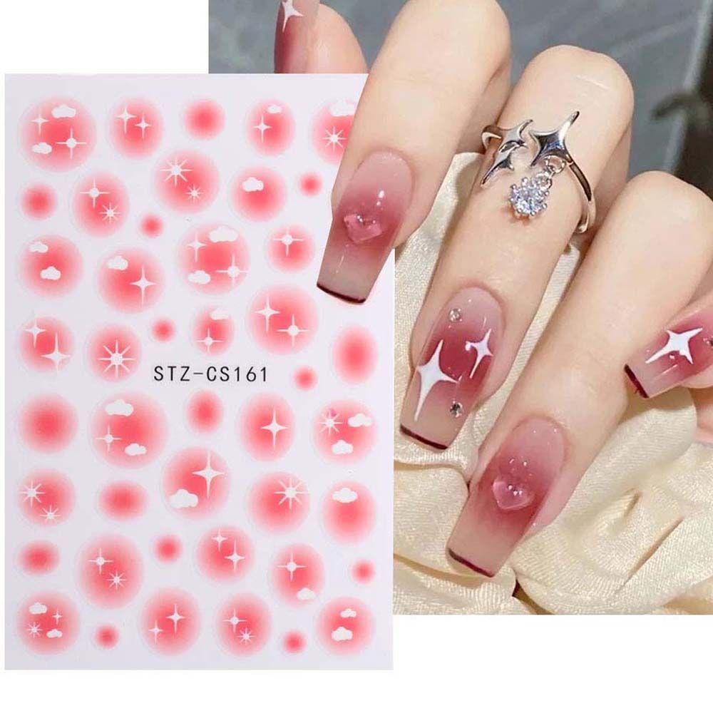 NEEDWAY Blush Stiker Kuku Bulan Karakter Cina Cinta Hati Bentuk Tidak Teratur Dekorasi Nail Art