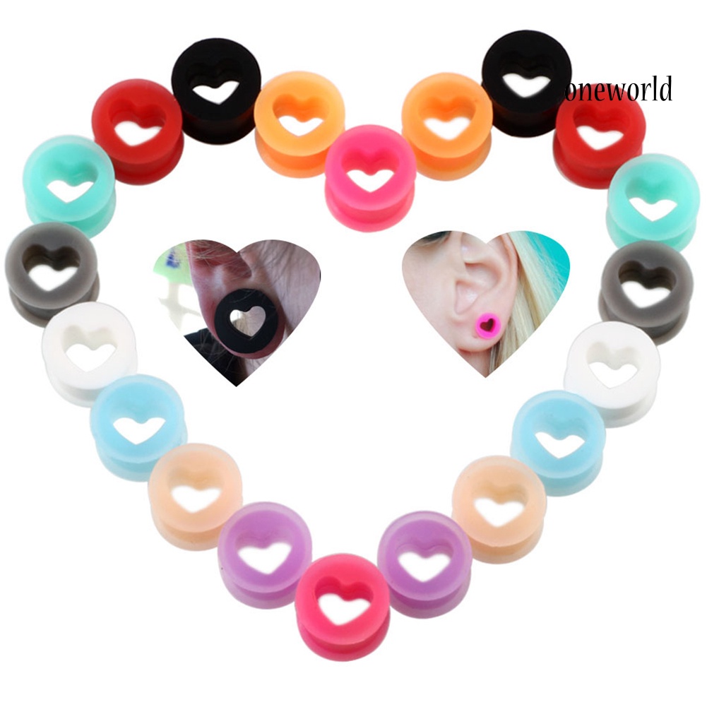 OW# 1Pc Unisex Heart Shape Silicone Ear Plug Tunnel Expander Body Piercing Jewelry