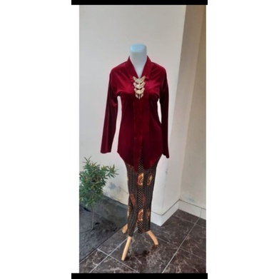 Kebaya bludru Encim /Kartini polos premium murah-Maron
