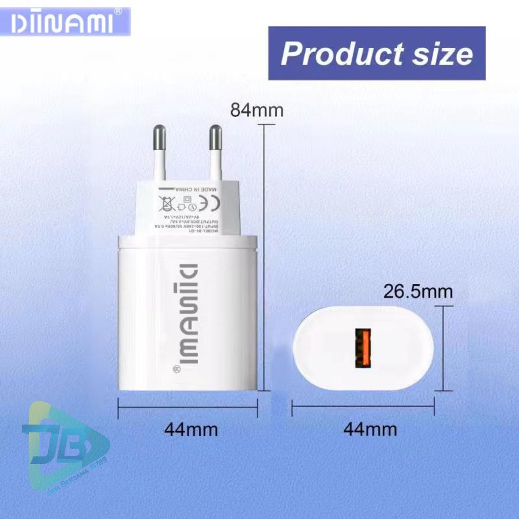 DIINAMI Adaptor Charger DM-Q1 Batok Charger Single Port Quick Charger 18W Qualcomm QC3.0 3A Output - Garansi Original Resmi 1 Tahun JB5806