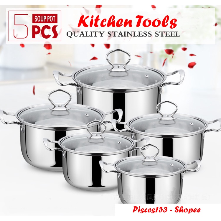 Panci dan Steamer Set Stainless Tebal 12 pcs