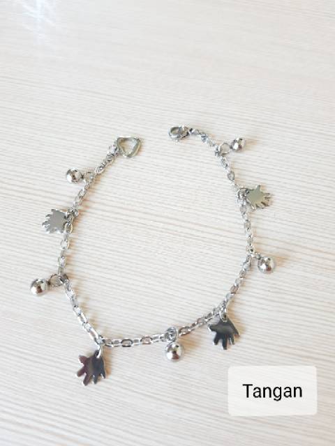 SET Gelang Tangan Kaki Motif Tangan Titanium Silver Antikarat