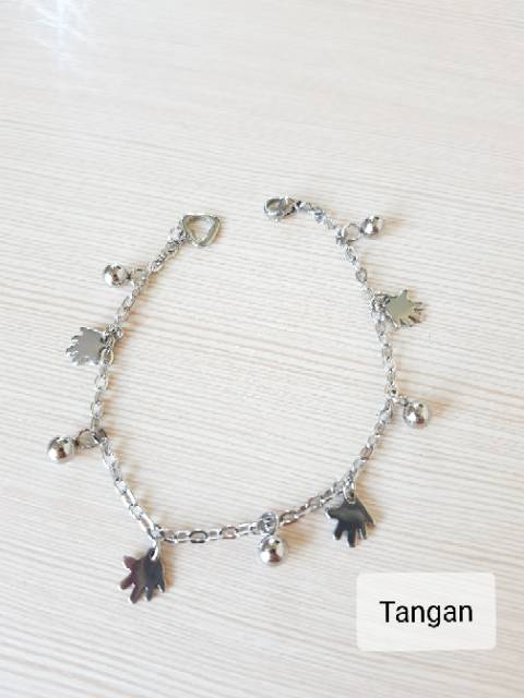 SET Gelang Tangan Kaki Titanium Silver Antikarat selamanya