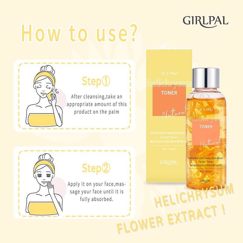 GIRLPAL Helichrysum Deep Hydration Facial Toner Moisturizing Glowing Face Whitening Skincare Facial Serum Essence