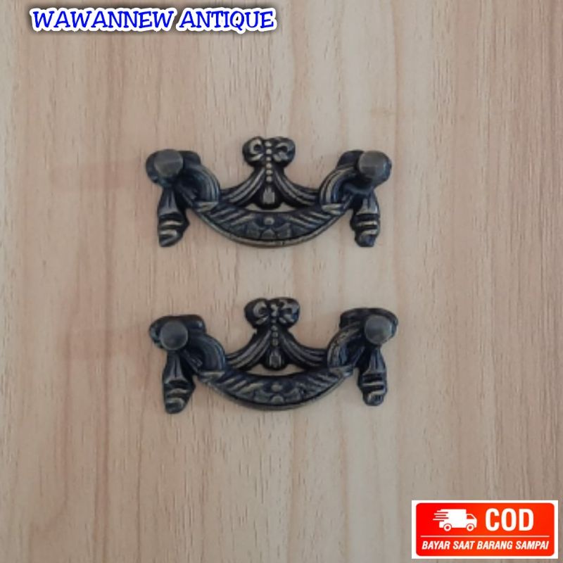 Handle / Tarikan Laci Lemari Pintu Rumah Kuningan Antik Motif Ukir 8cm